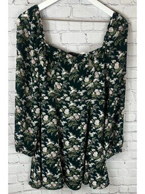 OAK & FORT Women's Floral Mini Dress Size Small Long Sleeve Flare Green